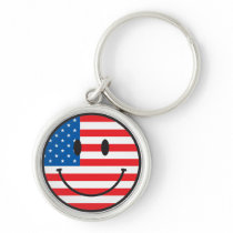 USA Flag Smiley Happy Face Key Chains