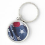 USA flag vertical premium round keychain