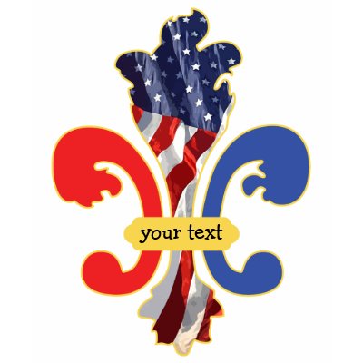 A patriotic red white blue and gold USA Fleur de lis design for