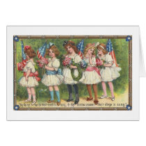 USA Girls with Flags Vintage Americana Card