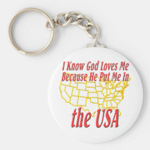 USA - God Loves Me Keychain