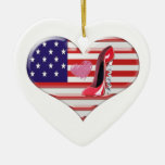 USA Heart and Red Corkscrew Stiletto Ornament