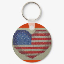 USA heart cross stitch key chain keychains