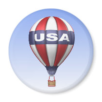 USA Hot Air Balloon Round Magnet by mariannegilliand USA Hot Air Balloon Round Magnet