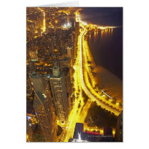 USA, Illinois, aerial view of Chicago at dusk Cards