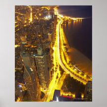 USA, Illinois, aerial view of Chicago at dusk Posters