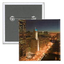 USA, Illinois, Chicago: The Loop: Buildings Pinback Buttons