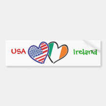 USA Ireland Heart Flags Bumper Stickers