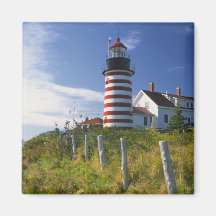 USA, Maine, Lubec. West Quoddy Head Lighthouse Fridge Magnet