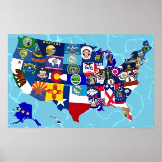 USA Map State Flags Mosaic Poster
