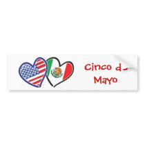 USA Mexico Heart Flags Bumper Stickers