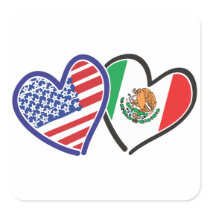 USA Mexico Heart Flags Square Stickers