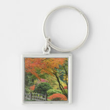 USA, Oregon, Portland. Wooden bridge and maple Key Chains