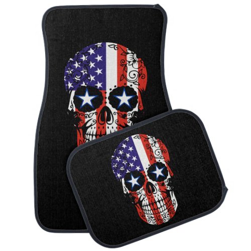 USA Patriotic American Flag Sugar Skull Car Mat