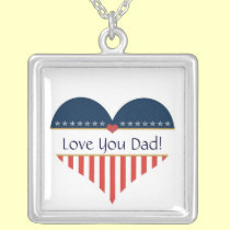 USA Patriotic Heart Love You Dad Silver Necklace necklaces
