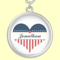 USA Patriotic Heart Personalized Silver Necklace necklaces