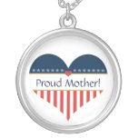 USA Patriotic Proud Mother Silver Heart Necklace