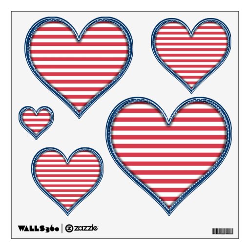 USA Patriotic Stars and Stripes Heart Multi Room Sticker