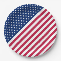 USA Red White Stripes Stars Flag Party Paper Plate 9 Inch Paper Plate