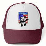This adorable little panda is too cute! He's featured in front of a flag from United States of America and ready to throw his shot in a track and field shot put competition. This cute design is perfect for athletes and shot put fans.