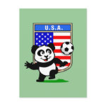 This adorable little panda is too cute! He's featured in front of a large flag from the United States of America and ready to play football and score some goals. This cute design is perfect for football players and soccer fans.
