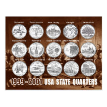 USA State Quarters (Coins) 1999 - 2001 Post Cards