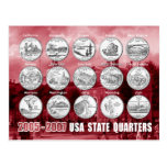 USA State Quarters (Coins) 2005 - 2007 Post Cards