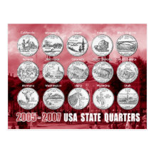 USA State Quarters (Coins) 2005 - 2007 Post Cards