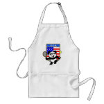 This adorable little panda loves to get out on the court and hits some balls. Panda plays in front of a large flag of the United States of America. This is a great design for anyone who loves to play tennis, watch tennis or just loves cute pandas.