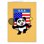 This adorable little panda loves to get out on the court and hits some balls. Panda plays in front of a large flag of the United States of America. This is a great design for anyone who loves to play tennis, watch tennis or just loves cute pandas.