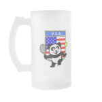 This adorable little panda loves to get out on the court and hits some balls. Panda plays in front of a large flag of the United States of America. This is a great design for anyone who loves to play tennis, watch tennis or just loves cute pandas.