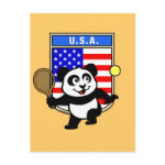 This adorable little panda loves to get out on the court and hits some balls. Panda plays in front of a large flag of the United States of America. This is a great design for anyone who loves to play tennis, watch tennis or just loves cute pandas.