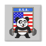 This cute bodybuilding panda loves weightlifting. He stands in front of a large flag of the United States of America. Look how easy he lifts that heavy barbell loaded with weight plates. This design is too cute. Great gifts here for anyone from the USA who loves weightlifting.