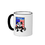 This cute bodybuilding panda loves weightlifting. He stands in front of a large flag of the United States of America. Look how easy he lifts that heavy barbell loaded with weight plates. This design is too cute. Great gifts here for anyone from the USA who loves weightlifting.