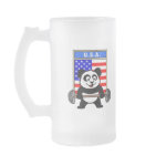 This cute bodybuilding panda loves weightlifting. He stands in front of a large flag of the United States of America. Look how easy he lifts that heavy barbell loaded with weight plates. This design is too cute. Great gifts here for anyone from the USA who loves weightlifting.