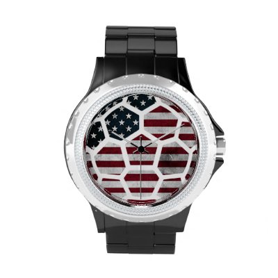 USA Rhinestone with Black Enamel Watch