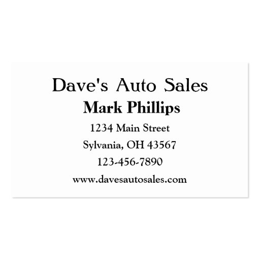 Used Car Salesman Business Card Templates (back side)