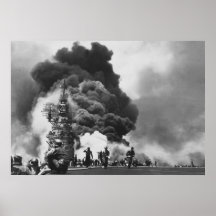 USS Bunker Hill hit by two Kamikazes Poster