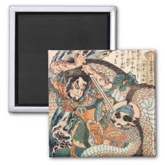 Utagawa Kuniyoshi suikoden hero fighting snake art Fridge Magnets