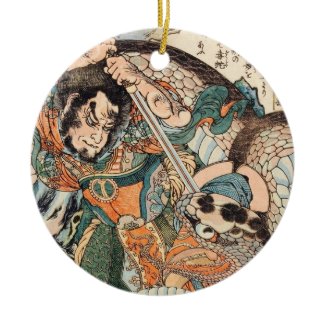 Utagawa Kuniyoshi suikoden hero fighting snake art Christmas Ornament