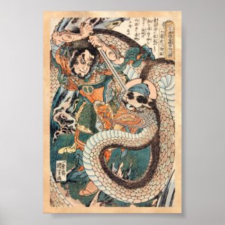 Utagawa Kuniyoshi suikoden hero fighting snake art Print