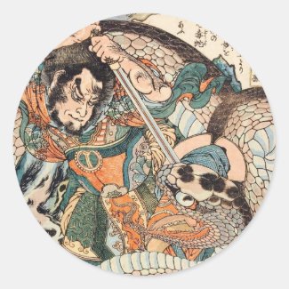 Utagawa Kuniyoshi suikoden hero fighting snake art Round Sticker