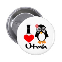 Utah Penguin - I Love Utah Pinback Button