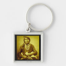 Ute Indian with Pistol Vintage Stereoview Keychains