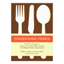Utensil place setting orange brown thanksgiving invitations