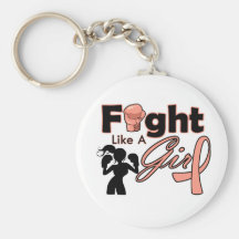 Uterine Cancer Fight Like A Girl Silhouette Key Chain