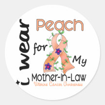 Uterine Cancer I Wear Peach For My Mother-In-Law 4 Round Stickers