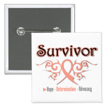 Uterine Cancer Survivor Tribal Ribbon Pinback Button