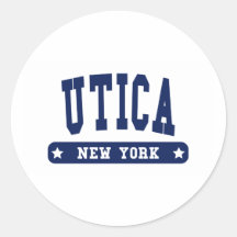 Utica New York College Style tee shirts Round Stickers