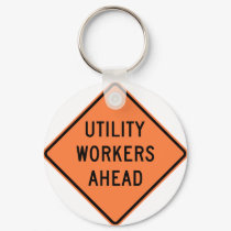 Utility Workers Ahead Construction Highway Sign keychains